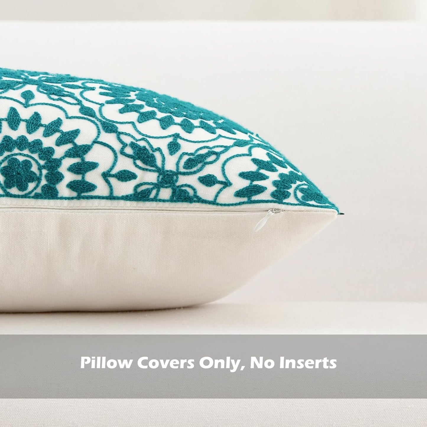 HWY 50 Teal Decorative Throw Pillow Covers 18x18 Inch (1 Piece), Embroidered Cotton Farmhouse Cushion Cover Pillow Case for Sofa Couch Living Room Bed, Little Sunflower