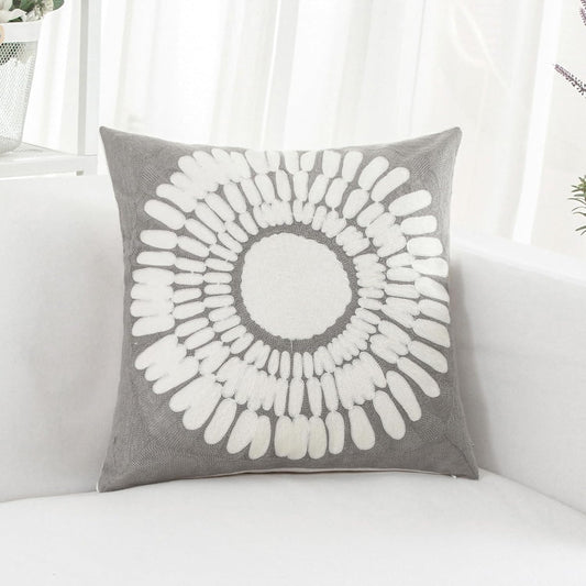 HWY 50 Grey Gray Decorative Throw Pillow Covers 18x18 Inch (1 Piece), Modern Embroidered Cotton Farmhouse Cushion Cover Pillow Case for Couch Living Room Bed Sofa, Sunflower