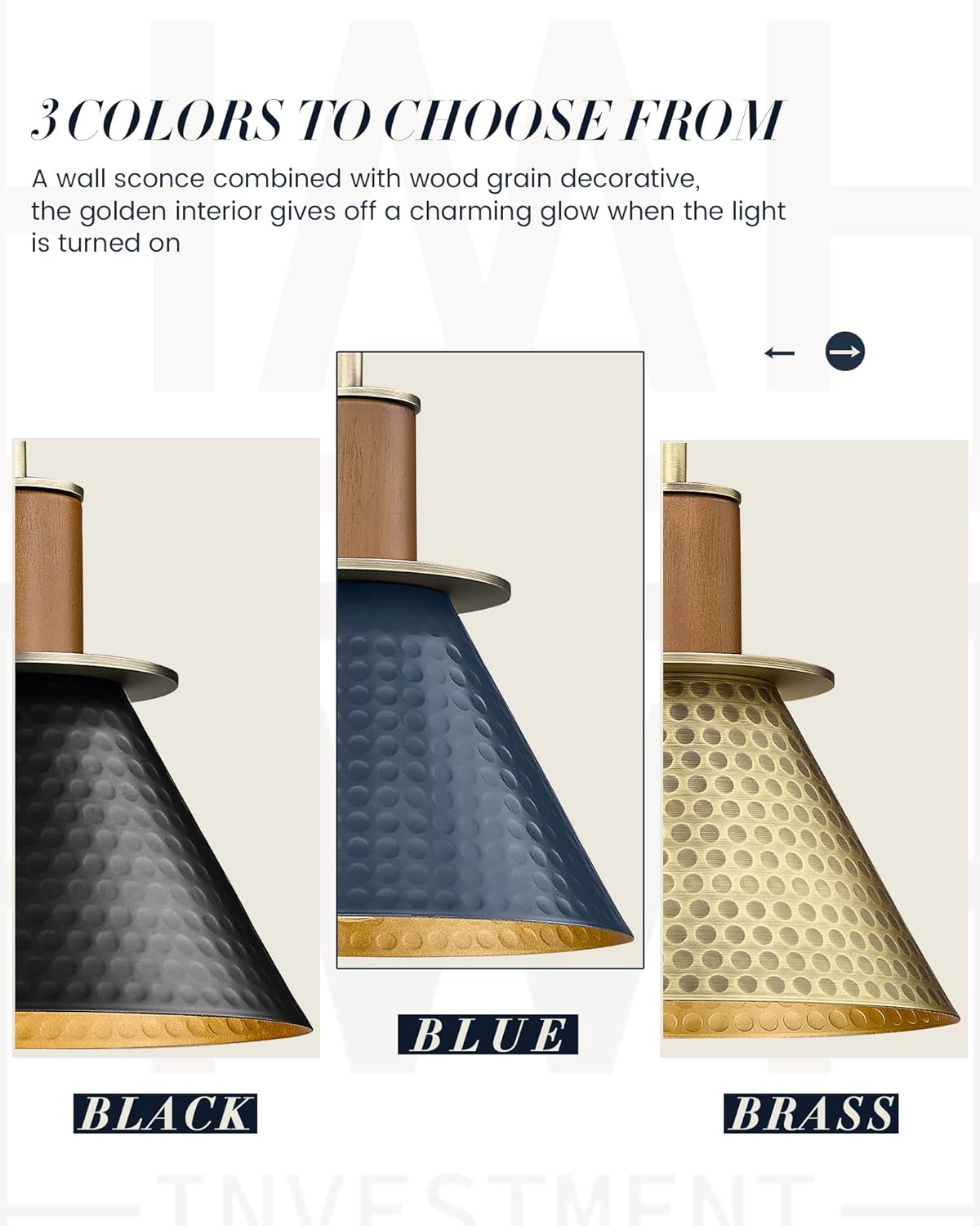 HWH Rustic Wall Sconces, Industrial Sconce Wall Lighting Indoor Wall Lamp, Gooseneck 1-Light Barn Vanity Light for Bathroom Bedroom Bedside, Hammered Metal Shade, Navy Blue Finish, 5HZG74B BL+BG