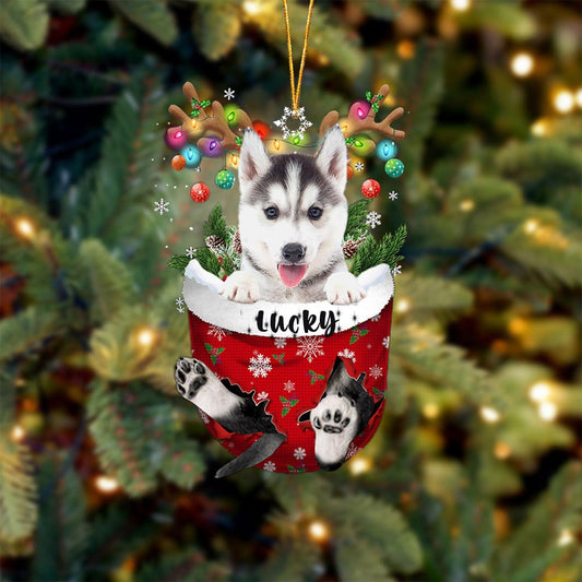 Husky 2 Dog Christmas Ornament, Husky 2 in Snow Pocket Christmas Tree Ornament, Dog Lovers Gift Idea Xmas Decor, Christmas Decorations for Tree, Christmas Ornament Gift for Dog Lovers
