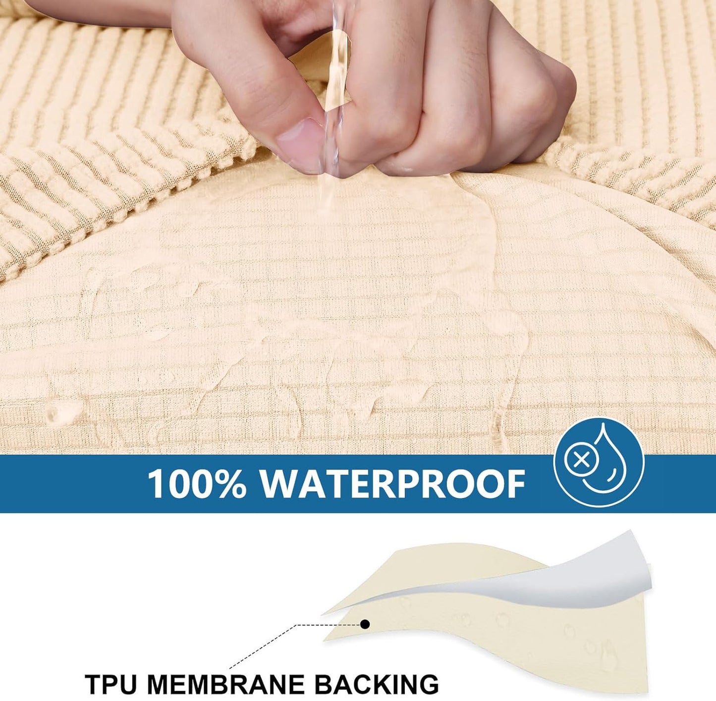 hyha Waterproof Couch Cushion Covers for Pets, Non Slip Sofa Seat Cover for Dogs Washable, Soft Thick Stretch Jacquard Fabric, Sofa Slipcovers with Elastic Bottom (1 Piece for Backrest L, Beige)