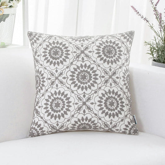 HWY 50 Gray Grey Decorative Throw Pillow Covers 18x18 Inch (1 Piece), Embroidered Cotton Farmhouse Cushion Cover Pillow Case for Sofa Couch Living Room Bed, Little Sunflower