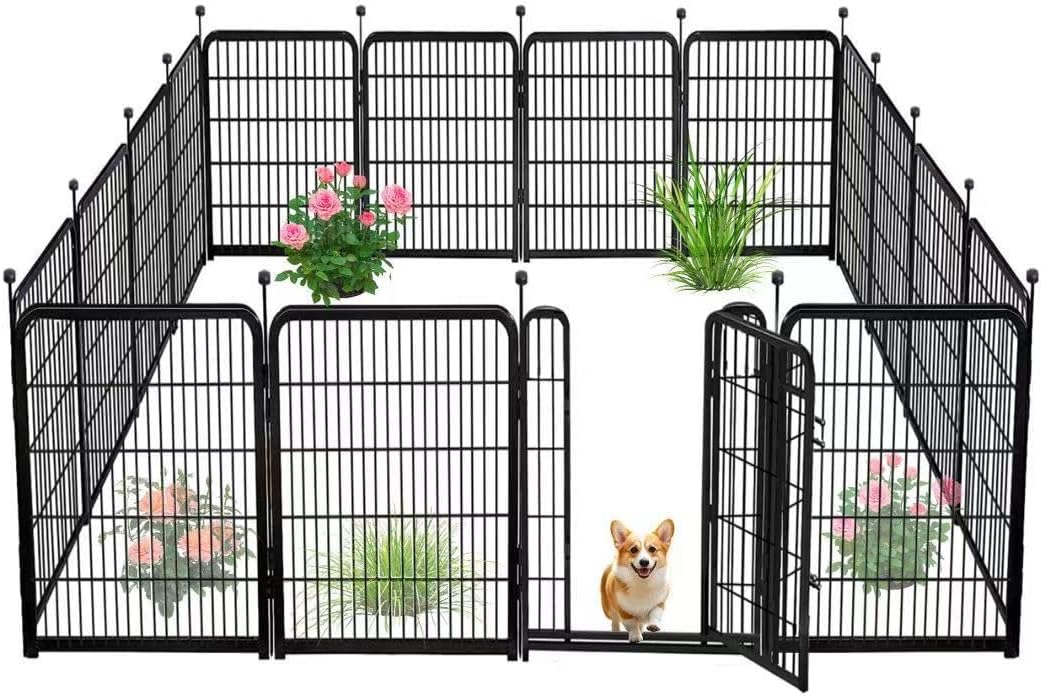 10 Panels Dog Fence Outdoor for Yard, 56 in(H) X22.1 Ft(L) Gate 17.7 Inches Wide with Low Sills, Tall Garden Fence with Gate,Heavy Duty Temporary Fencing for Dogs