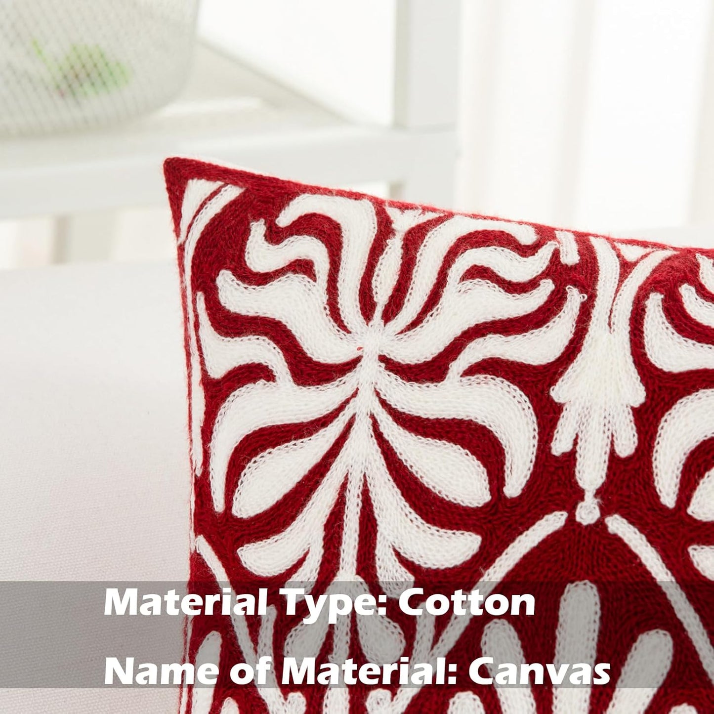 HWY 50 Burgundy Red Decorative Lumbar Pillow Cover Rectangle 12x20 Inch (1 Piece), Embroidered Cotton Farmhouse Cushion Cover Pillow Case for Sofa Couch Living Room Bed, Minimalist Floral