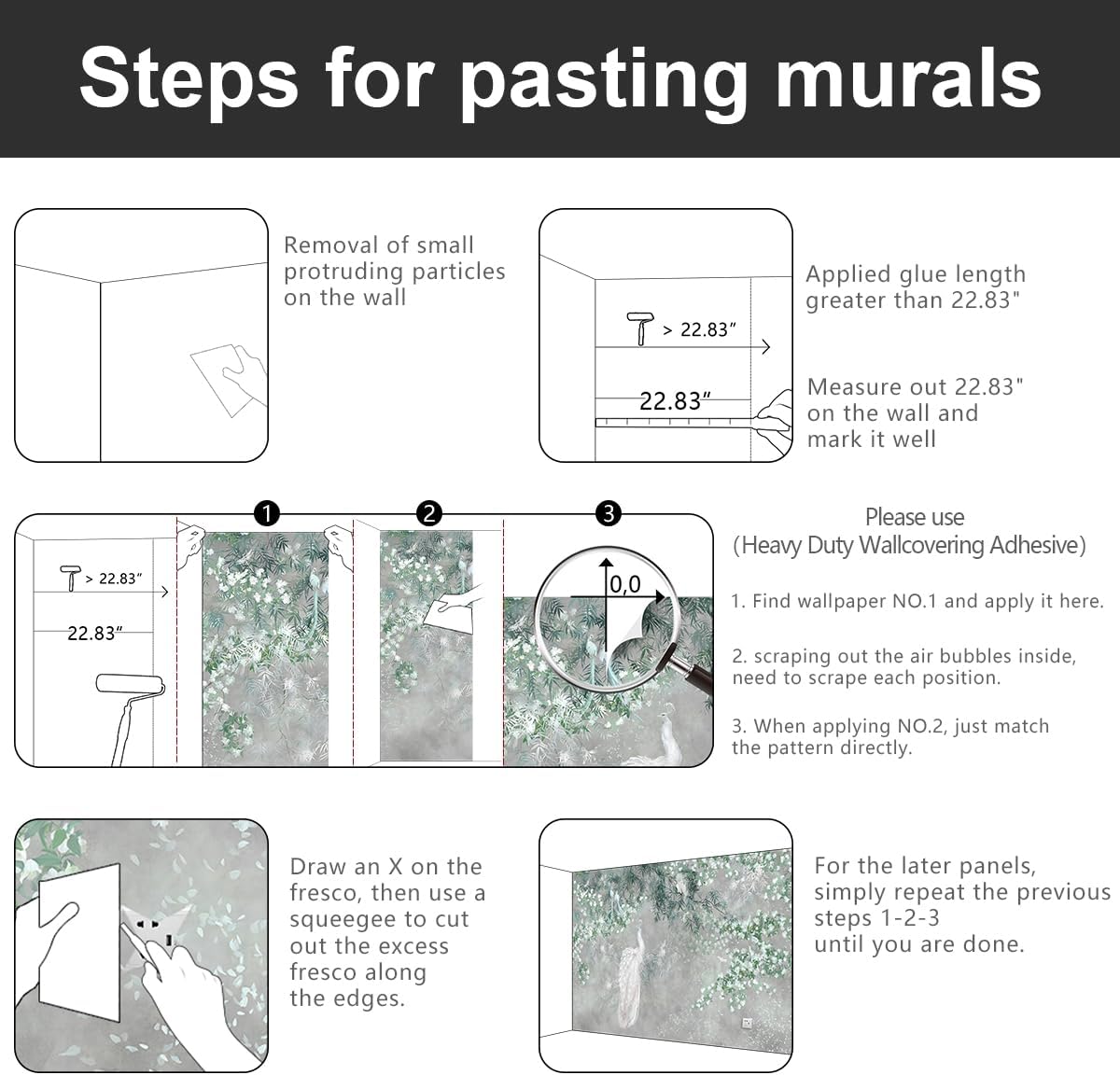 -Green Leaf Botanical Peacock Fabric Wallpaper Wallpaper Living Room Bedroom Bathroom Grey Plant Large Wall Mural- 160"x108"（ not Peel and Stick）