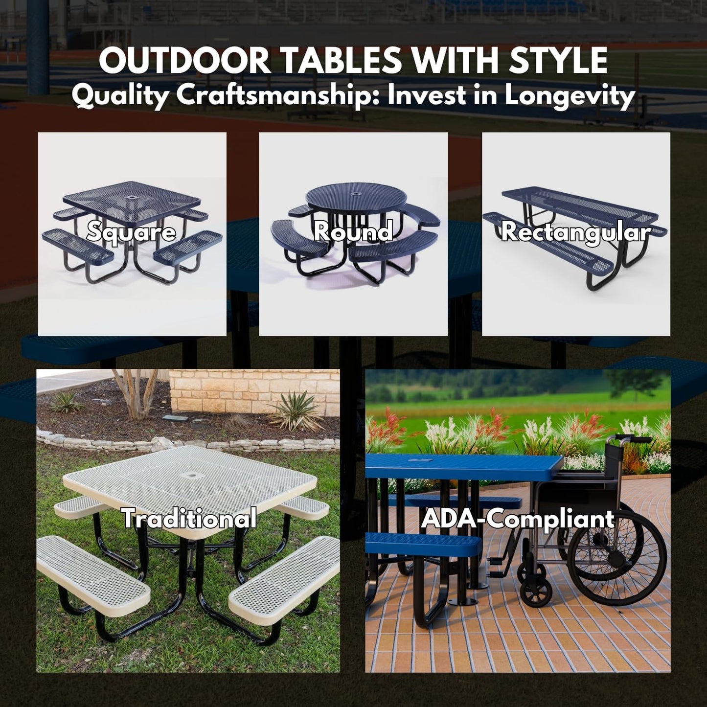 Coated Outdoor Furniture Heavy-Duty Portable Outdoor Kids Table with Umbrella Hole, Expanded Metal Kids Picnic Table, Commercial-Grade, Made in America (46 In, Round, Childrens, Dark Green)