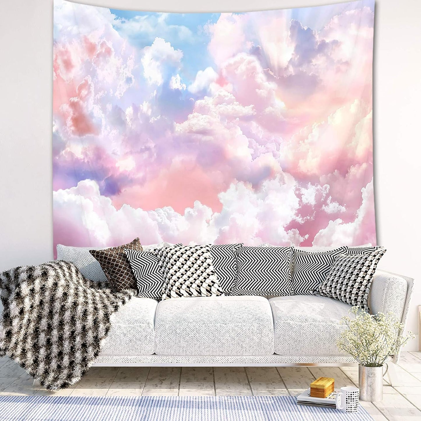 HVEST Pink Cloud Tapestry Colorful Abstract Clouds Natural Landscape Tapestries Wall Hanging for Bedroom Living Room Teen Dorm Indie Decor Poster Blanket,60x40 Inches