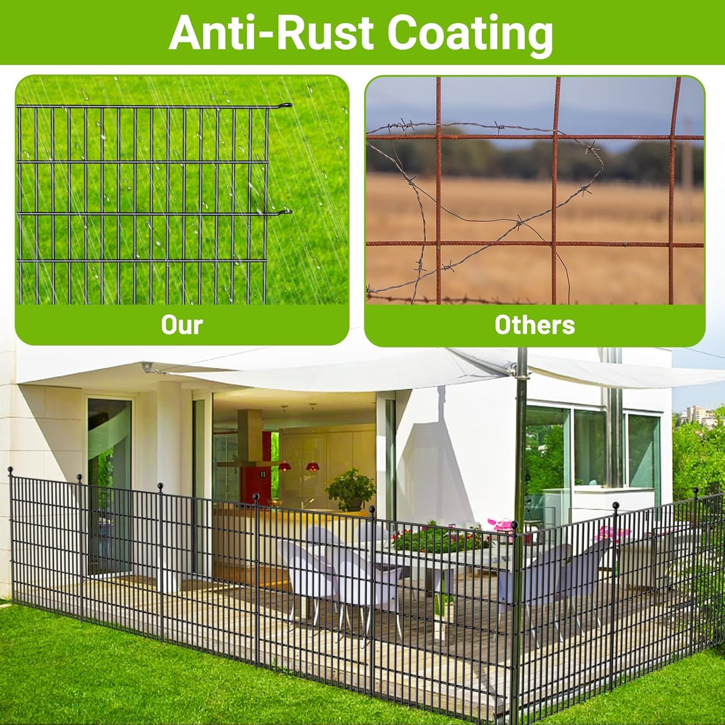 10 Panels No Dig Decorative Outdoor Garden Fence for Yard, 32 in(H) X 23.6 ft(L) Animal Barrier Fencing Rustproof Metal Wire Panel Border for Dog, Rabbits, and Patio Temporary Ground Stakes