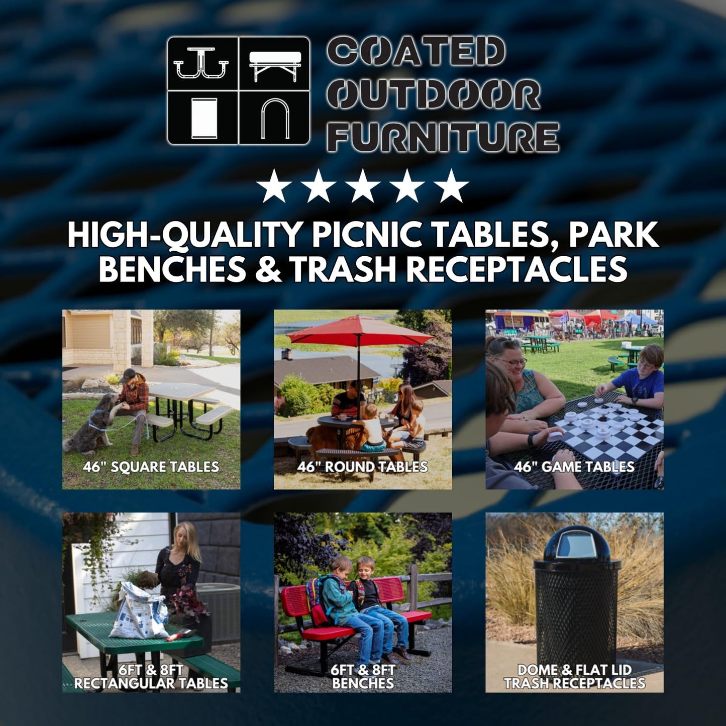 Coated Outdoor Furniture Heavy-Duty Portable Outdoor Kids Table with Umbrella Hole, Expanded Metal Kids Picnic Table, Commercial-Grade, Made in America (46 In, Round, Childrens, Dark Green)