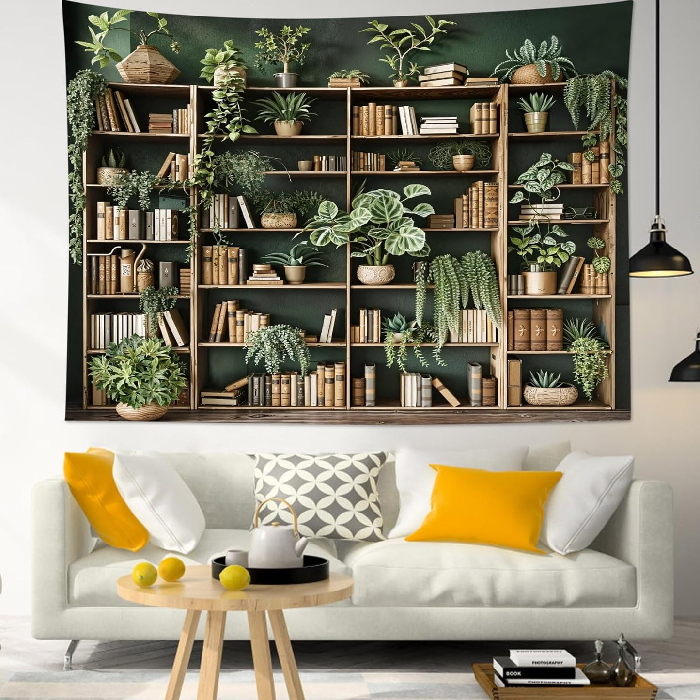HVEST Green Plant Bookshelf Tapestry Book on Bookshelf and Plant Potted Tapestry Wall Hanging Reading Wall Tapestries for Study Room Bedroom Living Room College Dorm Decor, 51L x 59W Inches