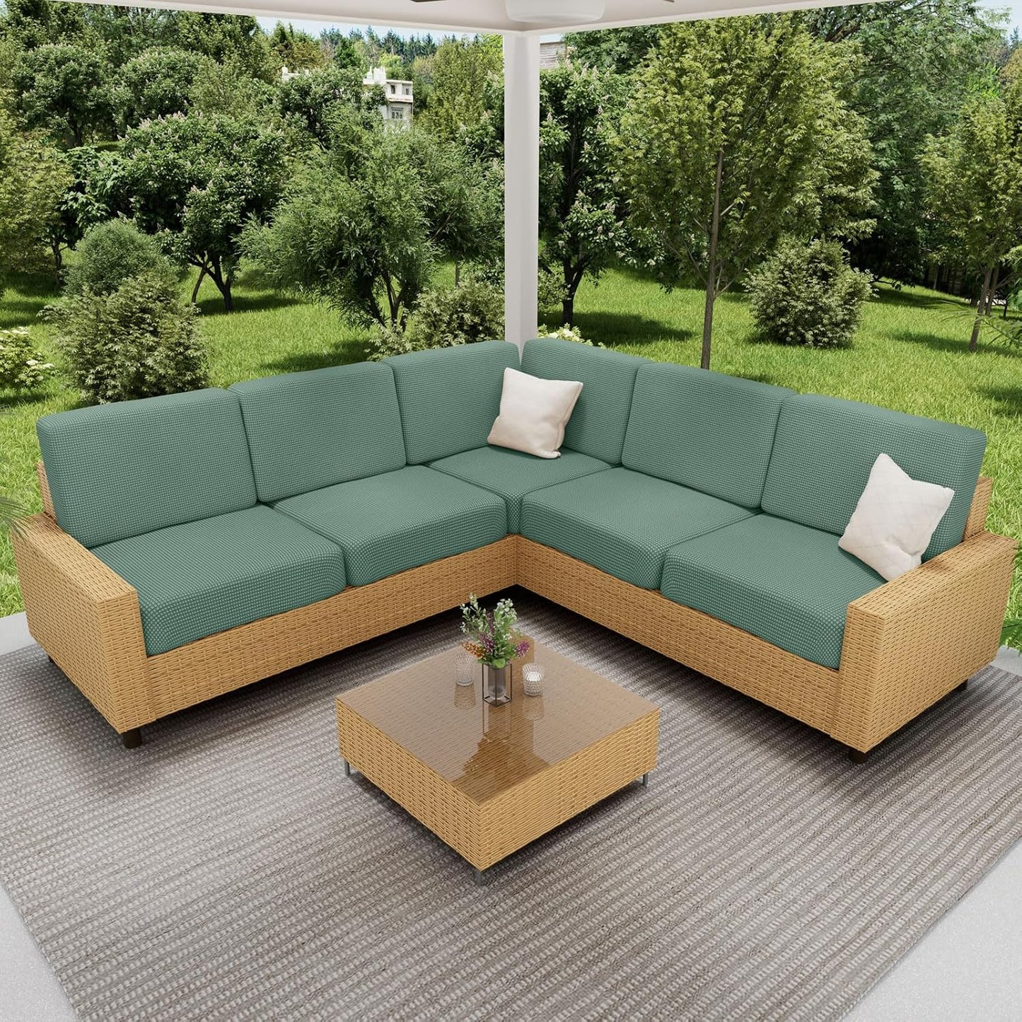 hyha Waterproof Couch Cushion Covers for Pets, Non Slip Sofa Seat Cover for Dogs Washable, Soft Thick Stretch Jacquard Fabric, Sofa Slipcovers with Elastic Bottom (1 Piece for Backrest L, Green)