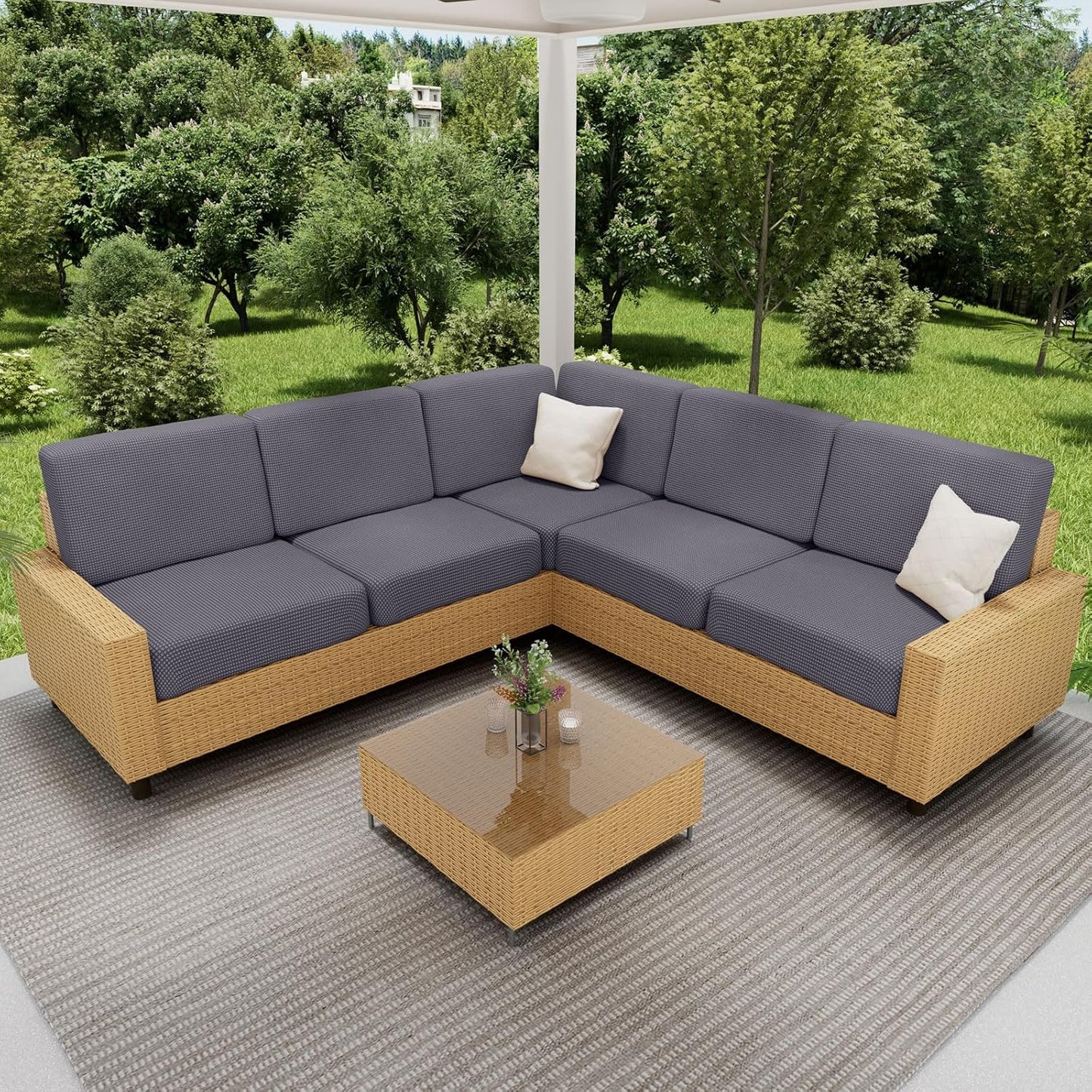 hyha Waterproof Couch Cushion Covers for Pets, Non Slip Sofa Cover for Dogs Washable, Soft Thick Stretch Jacquard Fabric, Sofa Slipcovers with Elastic Bottom (1 Piece for Backrest M, Middle Grey)