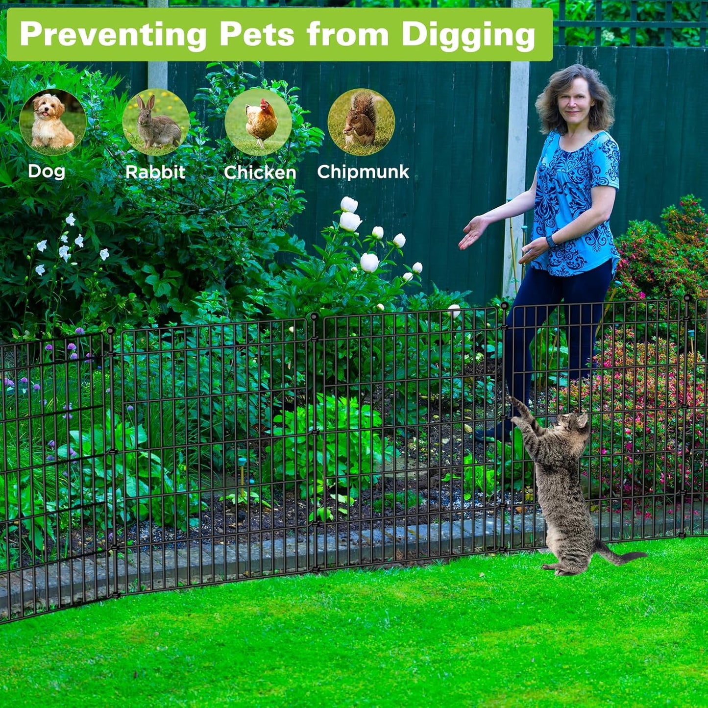 10 Panels No Dig Garden Fence Animal Barrier, 44in(H) × 23.6ft(L) Decorative Metal Outdoor Dog Fence, Rustproof Pet Fencing for Yard, Patio, Flower Bed -Temporary Fencing| Easy to Install