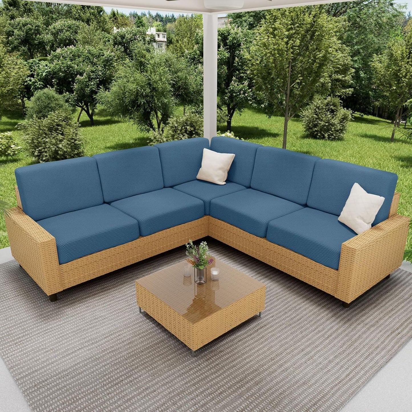 hyha Waterproof Couch Cushion Covers for Pets, Non Slip Sofa Seat Cover for Dogs Washable, Soft Thick Stretch Jacquard Fabric, Sofa Slipcovers with Elastic Bottom (1 Piece for Backrest L, Blue)